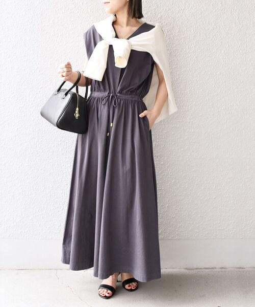 SHIPS（シップス）の「*〈洗濯機可能〉オーガニックコットンドロストカットワンピース◆（ワンピース・レディース・ブラック/チャコールグレー/ライトオリーブ/パープル系・SMALL/MEDIUM）」の21枚目の写真