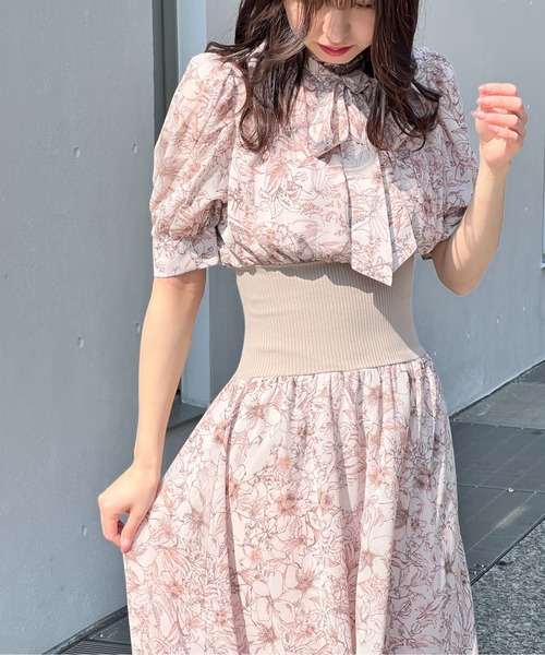 NOMAE（ノーマエ）の「花柄ウエストリブワンピース（ワンピース