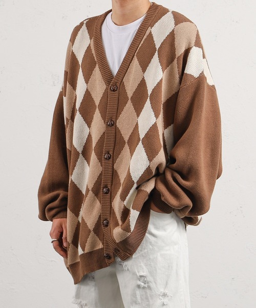 kutir（クティール）の「スプリングアーガイルカーディガン（カーディガン/ボレロ・メンズ・ブラック/ダークブラウン/イエロー/グリーン・MEDIUM/LARGE）」の3枚目の写真