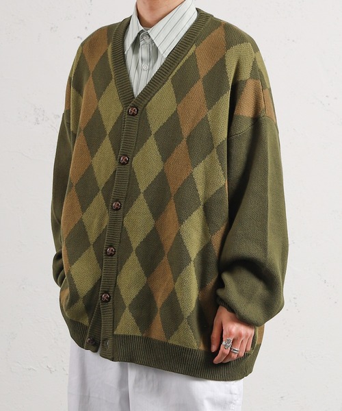 kutir（クティール）の「スプリングアーガイルカーディガン（カーディガン/ボレロ・メンズ・ブラック/ダークブラウン/イエロー/グリーン・MEDIUM/LARGE）」の4枚目の写真