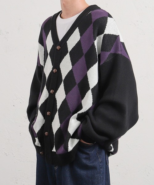 kutir（クティール）の「スプリングアーガイルカーディガン（カーディガン/ボレロ・メンズ・ブラック/ダークブラウン/イエロー/グリーン・MEDIUM/LARGE）」の2枚目の写真