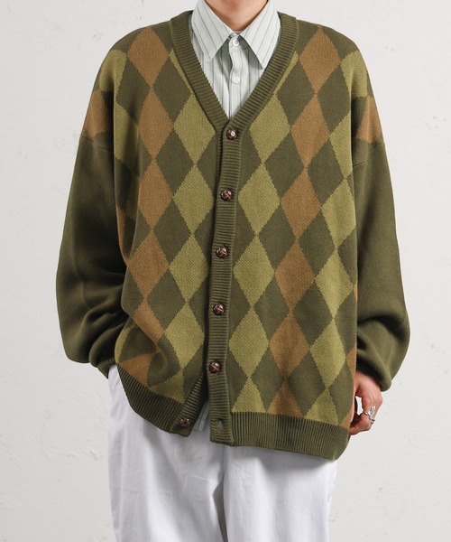 kutir（クティール）の「スプリングアーガイルカーディガン（カーディガン/ボレロ・メンズ・ブラック/ダークブラウン/イエロー/グリーン・MEDIUM/LARGE）」の13枚目の写真