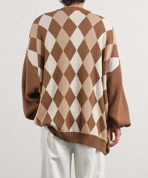 kutir（クティール）の「スプリングアーガイルカーディガン（カーディガン/ボレロ・メンズ・ブラック/ダークブラウン/イエロー/グリーン・MEDIUM/LARGE）」の5枚目の写真