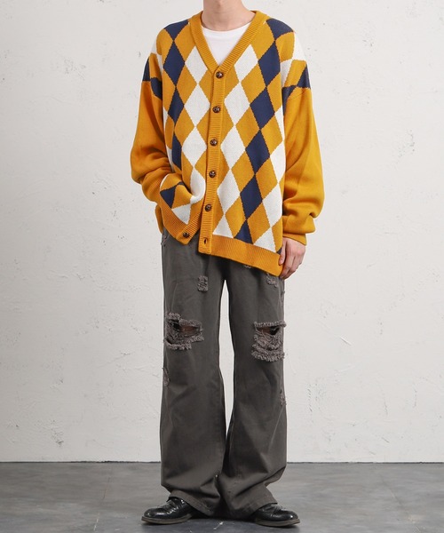 kutir（クティール）の「スプリングアーガイルカーディガン（カーディガン/ボレロ・メンズ・ブラック/ダークブラウン/イエロー/グリーン・MEDIUM/LARGE）」の20枚目の写真