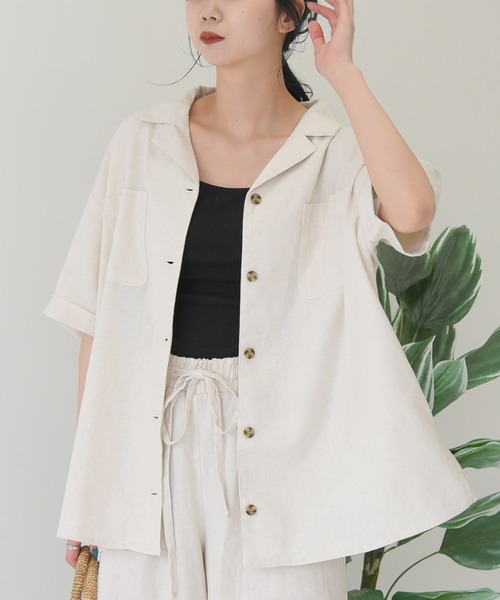 sango(sango)の「コットンリネン開襟シャツ(シャツ/ブラウス・レディース・ライトグリーン/サンドベージュ/モカ/ナチュラル・FREE)」の3枚目の写真