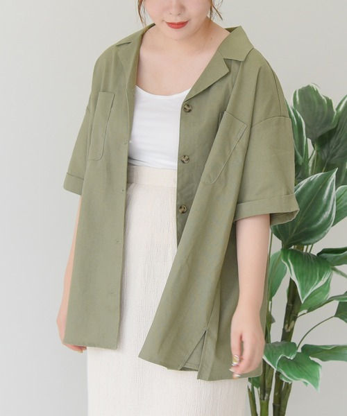 sango(sango)の「コットンリネン開襟シャツ(シャツ/ブラウス・レディース・ライトグリーン/サンドベージュ/モカ/ナチュラル・FREE)」の4枚目の写真