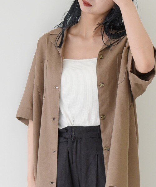 sango(sango)の「コットンリネン開襟シャツ(シャツ/ブラウス・レディース・ライトグリーン/サンドベージュ/モカ/ナチュラル・FREE)」の2枚目の写真