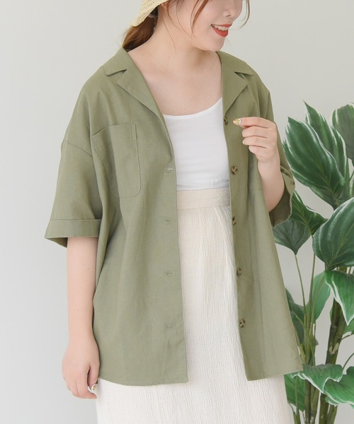 sango(sango)の「コットンリネン開襟シャツ(シャツ/ブラウス・レディース・ライトグリーン/サンドベージュ/モカ/ナチュラル・FREE)」の14枚目の写真