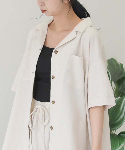 sango(sango)の「コットンリネン開襟シャツ(シャツ/ブラウス・レディース・ライトグリーン/サンドベージュ/モカ/ナチュラル・FREE)」の5枚目の写真