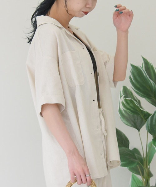 sango(sango)の「コットンリネン開襟シャツ(シャツ/ブラウス・レディース・ライトグリーン/サンドベージュ/モカ/ナチュラル・FREE)」の6枚目の写真