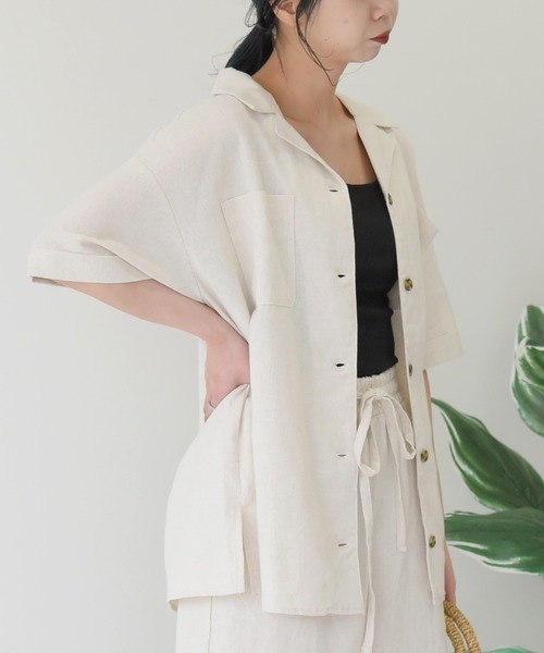 sango(sango)の「コットンリネン開襟シャツ(シャツ/ブラウス・レディース・ライトグリーン/サンドベージュ/モカ/ナチュラル・FREE)」の7枚目の写真