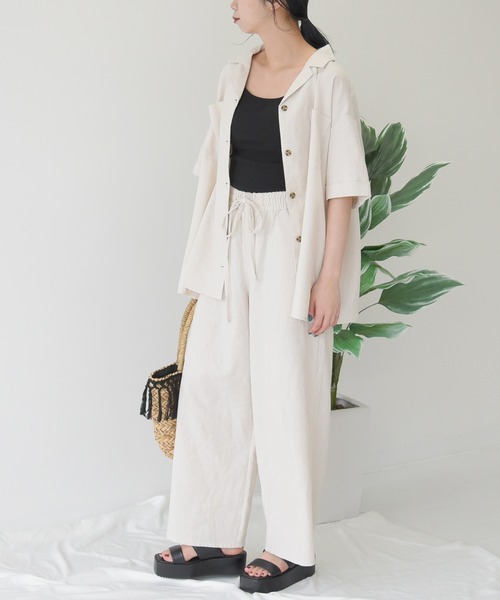 sango(sango)の「コットンリネン開襟シャツ(シャツ/ブラウス・レディース・ライトグリーン/サンドベージュ/モカ/ナチュラル・FREE)」の9枚目の写真