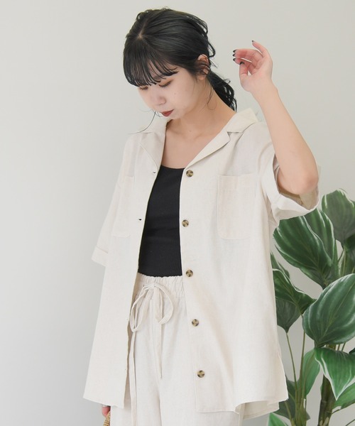 sango(sango)の「コットンリネン開襟シャツ(シャツ/ブラウス・レディース・ライトグリーン/サンドベージュ/モカ/ナチュラル・FREE)」の13枚目の写真