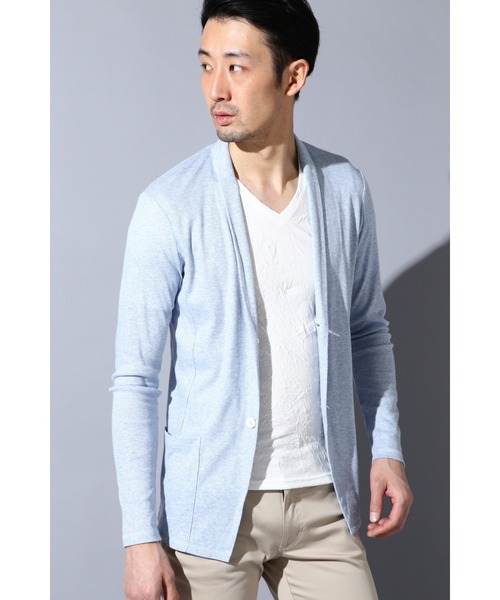 HIGH STREET（ハイストリート）の「HIGH STREET∴テレコ長袖カーディガン（カーディガン/ボレロ・メンズ・イエロー/ブルー系2/グレー・M/L/LL）」の3枚目の写真