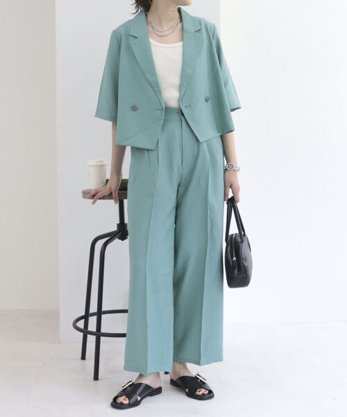 fredy emue(フレディエミュ)の「シワ加工 セミワイドパンツ(スラックス・レディース・ネイビー/ミント・38)」の2枚目の写真