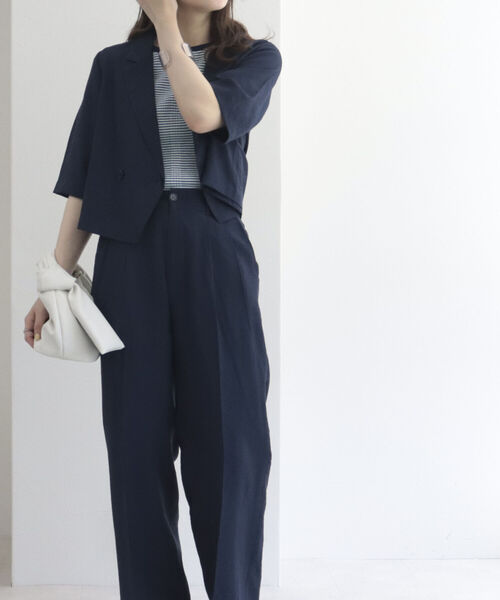 fredy emue(フレディエミュ)の「シワ加工 セミワイドパンツ(スラックス・レディース・ネイビー/ミント・38)」の3枚目の写真