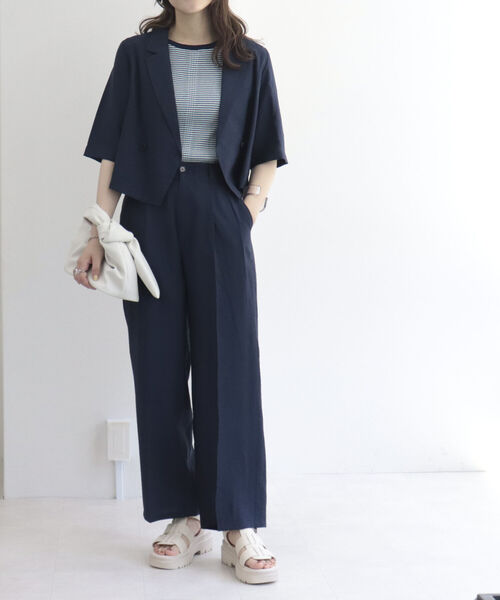 fredy emue(フレディエミュ)の「シワ加工 セミワイドパンツ(スラックス・レディース・ネイビー/ミント・38)」の5枚目の写真