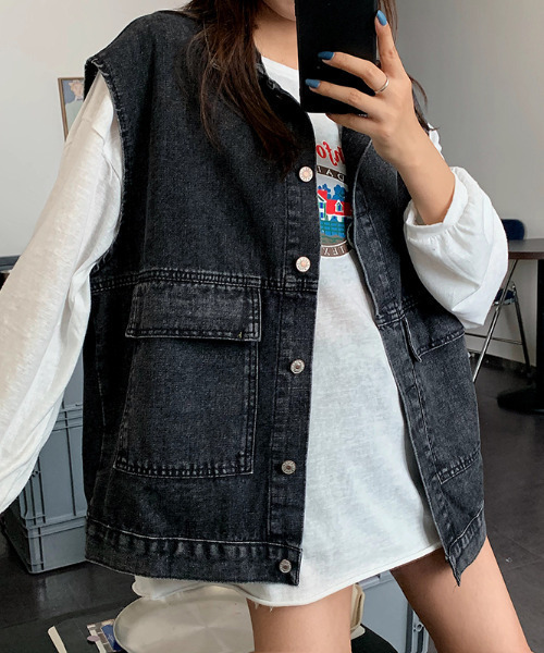 GLAMOROUS JANE（グラマラスジェーン）の「デニムジレ ベスト（ベスト・レディース・ライトブルー/ブラック・LL/S/M/L）」の15枚目の写真