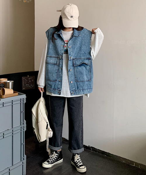 GLAMOROUS JANE（グラマラスジェーン）の「デニムジレ ベスト（ベスト・レディース・ライトブルー/ブラック・LL/S/M/L）」の3枚目の写真