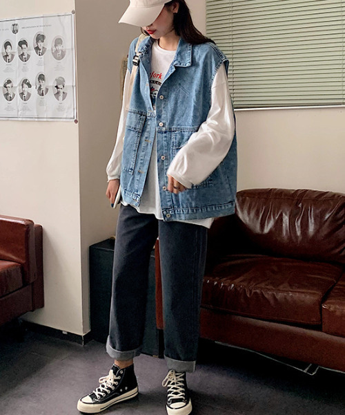 GLAMOROUS JANE（グラマラスジェーン）の「デニムジレ ベスト（ベスト・レディース・ライトブルー/ブラック・LL/S/M/L）」の11枚目の写真