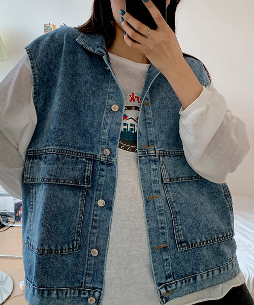 GLAMOROUS JANE（グラマラスジェーン）の「デニムジレ ベスト（ベスト・レディース・ライトブルー/ブラック・LL/S/M/L）」の6枚目の写真