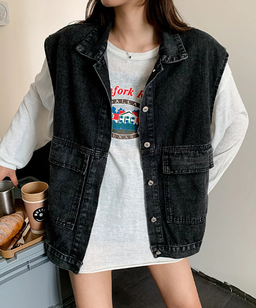 GLAMOROUS JANE（グラマラスジェーン）の「デニムジレ ベスト（ベスト・レディース・ライトブルー/ブラック・LL/S/M/L）」の9枚目の写真