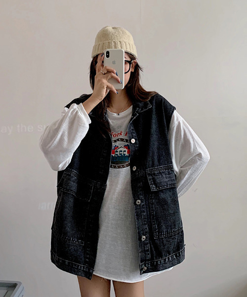 GLAMOROUS JANE（グラマラスジェーン）の「デニムジレ ベスト（ベスト・レディース・ライトブルー/ブラック・LL/S/M/L）」の12枚目の写真