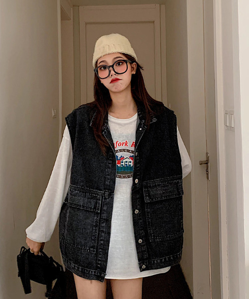 GLAMOROUS JANE（グラマラスジェーン）の「デニムジレ ベスト（ベスト・レディース・ライトブルー/ブラック・LL/S/M/L）」の17枚目の写真