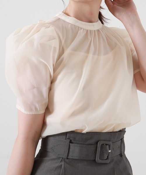 Cheek(チーク)の「インナー付きシアーパワショルブラウス(シャツ/ブラウス・レディース・ブラック/オフホワイト/グリーン系その他・FREE)」の2枚目の写真