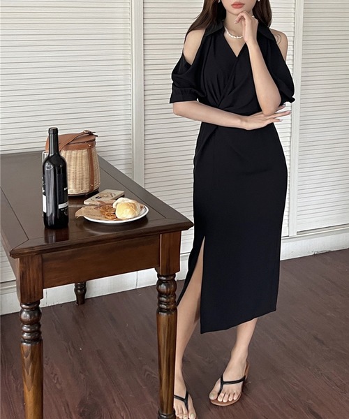 セール Jasmine ショルダーオープンシャツタイトワンピース ワンピース Jasmine Grandiflorum ジャスミングランディフローラム のファッション通販 Zozotown