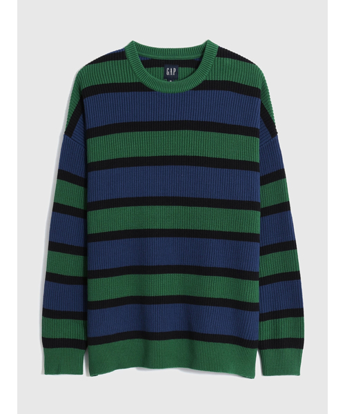 GAP（ギャップ）の「オーバーサイズ ストライプ セーター（ニット/セーター・メンズ・ベージュ/グリーン/ブラック×ホワイト・S/M/L/XL/XS）」の4枚目の写真