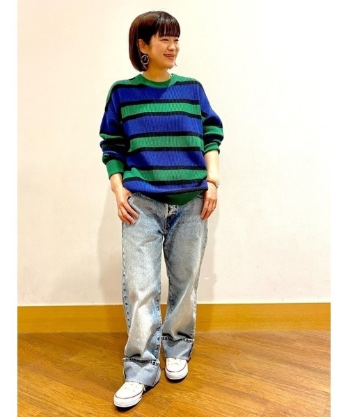 GAP（ギャップ）の「オーバーサイズ ストライプ セーター（ニット/セーター・メンズ・ベージュ/グリーン/ブラック×ホワイト・S/M/L/XL/XS）」の12枚目の写真