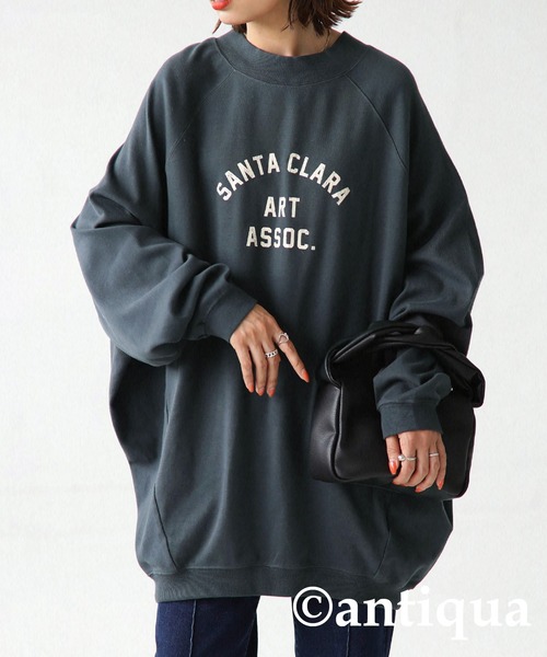 antiqua(アンティカ)の「古着のような愛らしさ。ロゴプリントフライストップス(Tシャツ/カットソー・レディース・チャコールグレー/グリーン/杢グレー・FREE)」の4枚目の写真