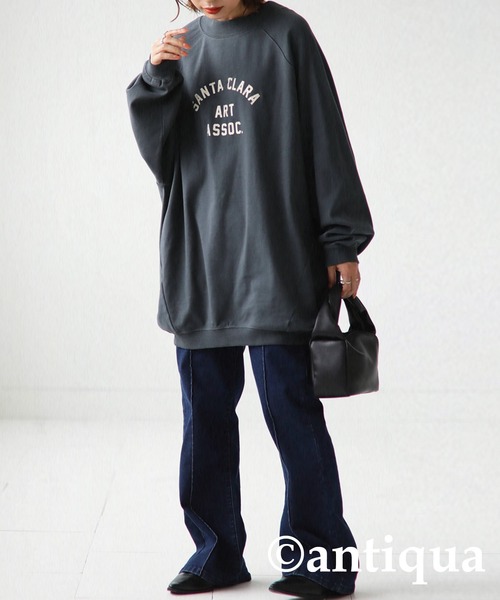 antiqua(アンティカ)の「古着のような愛らしさ。ロゴプリントフライストップス(Tシャツ/カットソー・レディース・チャコールグレー/グリーン/杢グレー・FREE)」の7枚目の写真