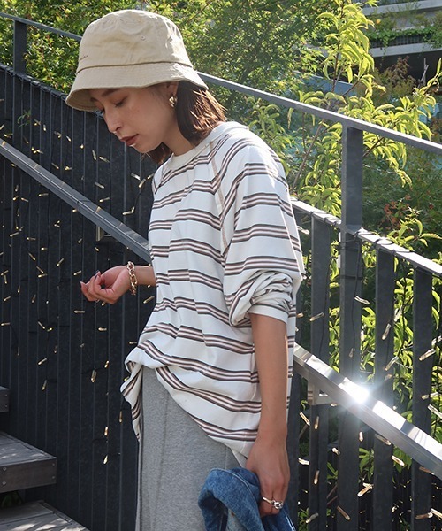 CREDONA（クレドナ）の「マルチボーダーLS（Tシャツ/カットソー・レディース・ピンク/オレンジ/グリーン・FREE）」の2枚目の写真