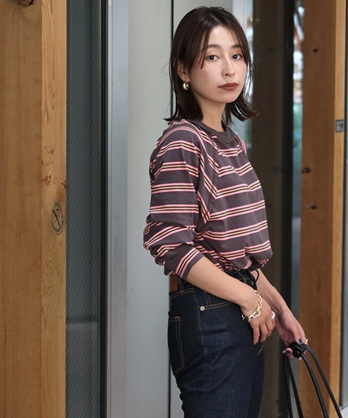 CREDONA（クレドナ）の「マルチボーダーLS（Tシャツ/カットソー・レディース・ピンク/オレンジ/グリーン・FREE）」の11枚目の写真