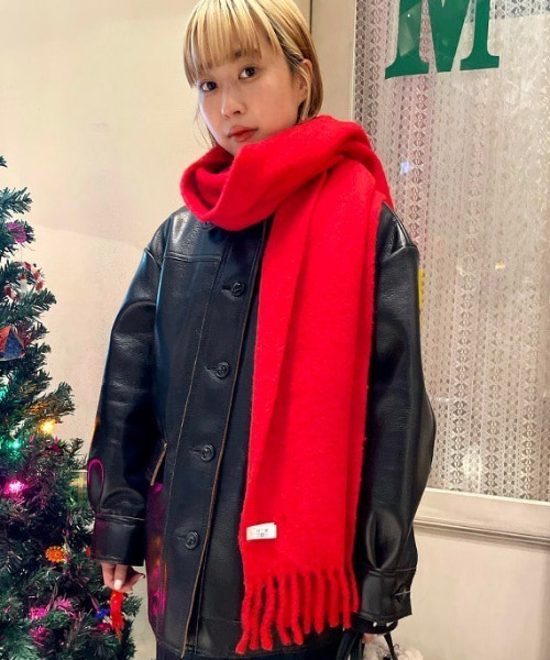 Ray BEAMS（レイビームス）の「Ray BEAMS / ブークレ ビッグ マフラー（マフラー・レディース・ミント/レッド・ONE SIZE）」の13枚目の写真