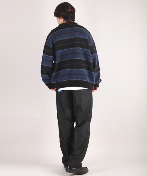 WESTSEA(ウエストシー)の「モヘヤライク起毛 ボーダーオーバーサイズ クルーニット(ニット/セーター・メンズ・ブラック×ブルー/パープル/ブラック/ダークネイビー/モスグリーン/ロイヤルブルー・M/L)」の11枚目の写真
