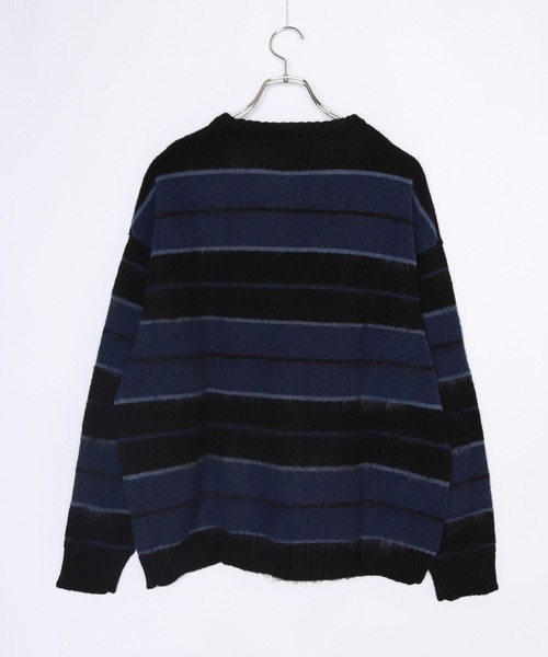 WESTSEA(ウエストシー)の「モヘヤライク起毛 ボーダーオーバーサイズ クルーニット(ニット/セーター・メンズ・ブラック×ブルー/パープル/ブラック/ダークネイビー/モスグリーン/ロイヤルブルー・M/L)」の13枚目の写真