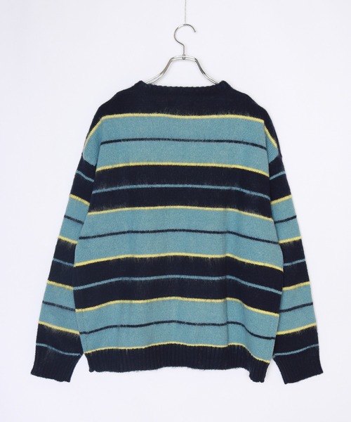 WESTSEA(ウエストシー)の「モヘヤライク起毛 ボーダーオーバーサイズ クルーニット(ニット/セーター・メンズ・ブラック×ブルー/パープル/ブラック/ダークネイビー/モスグリーン/ロイヤルブルー・M/L)」の15枚目の写真