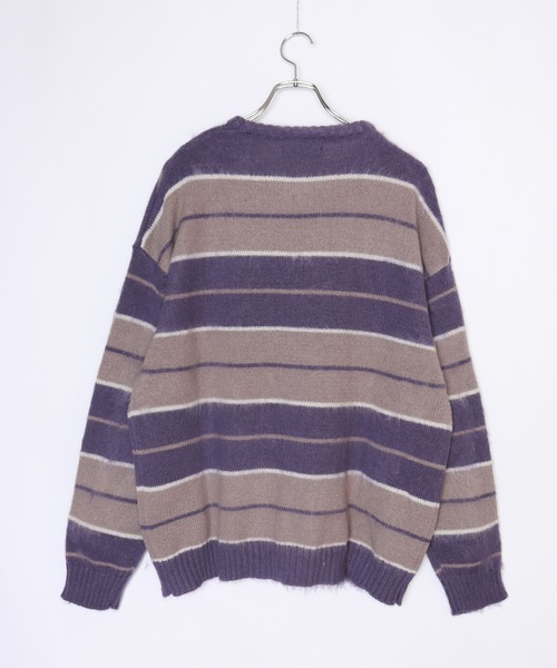 WESTSEA(ウエストシー)の「モヘヤライク起毛 ボーダーオーバーサイズ クルーニット(ニット/セーター・メンズ・ブラック×ブルー/パープル/ブラック/ダークネイビー/モスグリーン/ロイヤルブルー・M/L)」の17枚目の写真