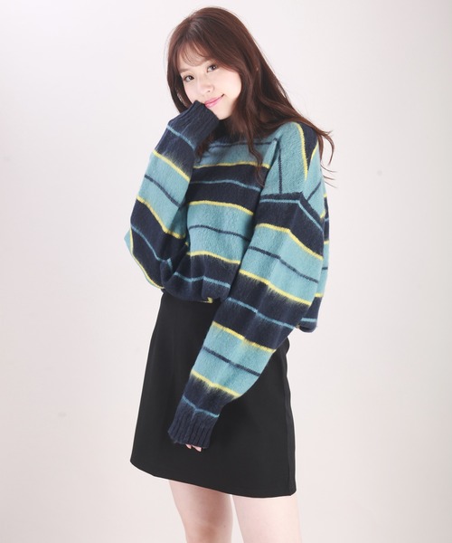 WESTSEA(ウエストシー)の「モヘヤライク起毛 ボーダーオーバーサイズ クルーニット(ニット/セーター・メンズ・ブラック×ブルー/パープル/ブラック/ダークネイビー/モスグリーン/ロイヤルブルー・M/L)」の22枚目の写真