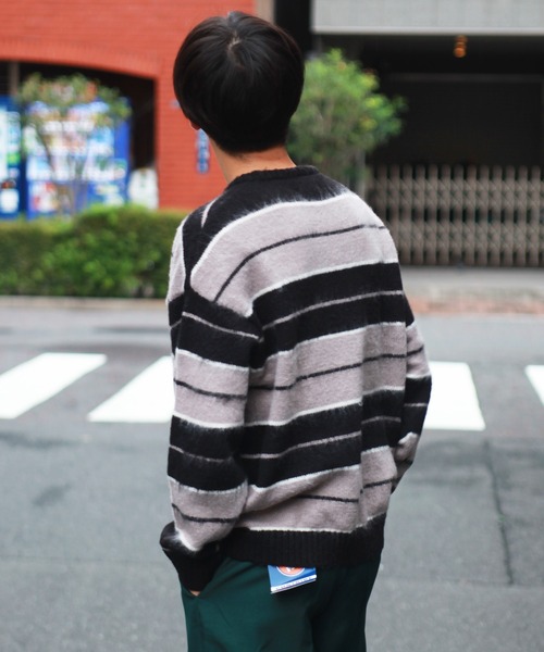 WESTSEA(ウエストシー)の「モヘヤライク起毛 ボーダーオーバーサイズ クルーニット(ニット/セーター・メンズ・ブラック×ブルー/パープル/ブラック/ダークネイビー/モスグリーン/ロイヤルブルー・M/L)」の19枚目の写真