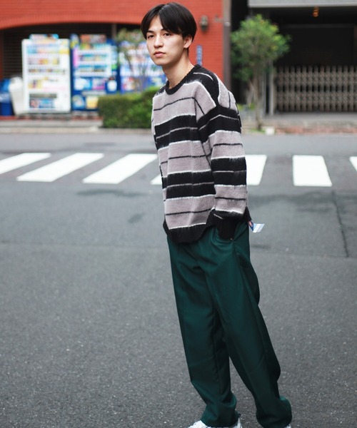 WESTSEA(ウエストシー)の「モヘヤライク起毛 ボーダーオーバーサイズ クルーニット(ニット/セーター・メンズ・ブラック×ブルー/パープル/ブラック/ダークネイビー/モスグリーン/ロイヤルブルー・M/L)」の20枚目の写真