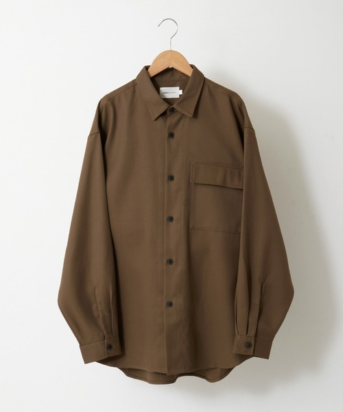 EMMA CLOTHES（エマクローズ）の「TRカルゼ オーバーサイズ フラップポケットシャツジャケット EMMA CLOTHES（シャツ/ブラウス・メンズ・ダークグリーン/キャメル/アイボリー/グレー系・M/L）」の12枚目の写真
