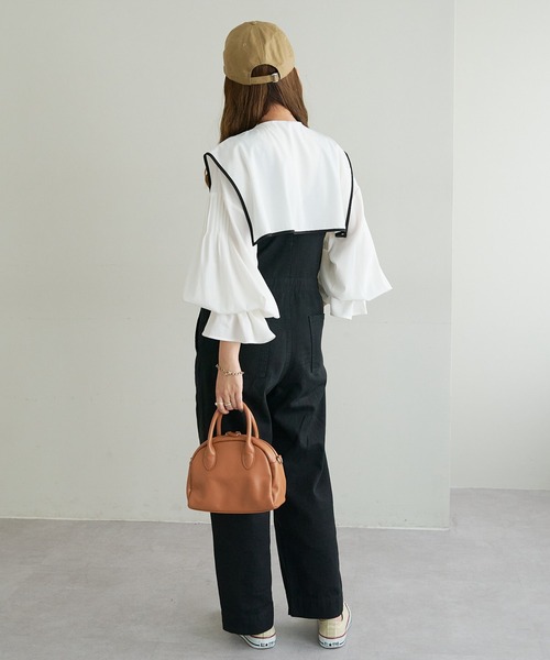 DISCOAT（ディスコート）の「【WEB限定】ビッグカラーパイピングブラウス（シャツ/ブラウス・レディース・ホワイト/ブラック/ブラウン/グレー・FREE）」の6枚目の写真