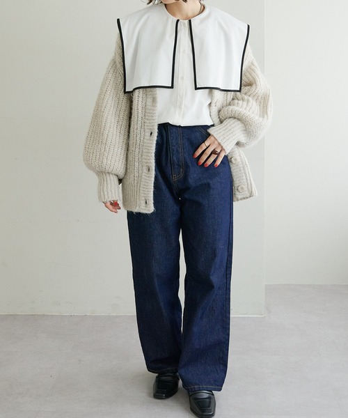 DISCOAT（ディスコート）の「【WEB限定】ビッグカラーパイピングブラウス（シャツ/ブラウス・レディース・ホワイト/ブラック/ブラウン/グレー・FREE）」の7枚目の写真