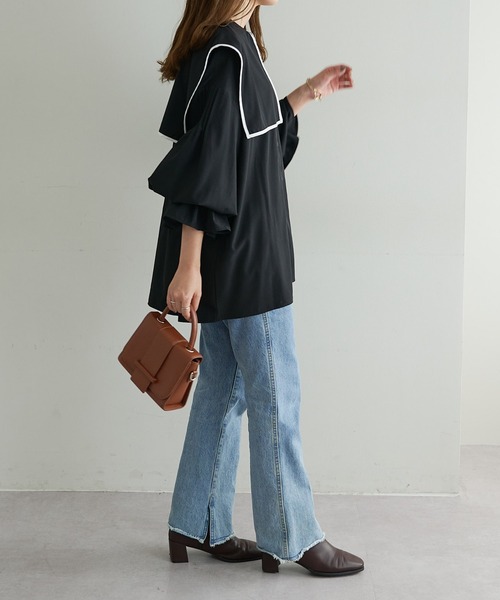 DISCOAT（ディスコート）の「【WEB限定】ビッグカラーパイピングブラウス（シャツ/ブラウス・レディース・ホワイト/ブラック/ブラウン/グレー・FREE）」の16枚目の写真