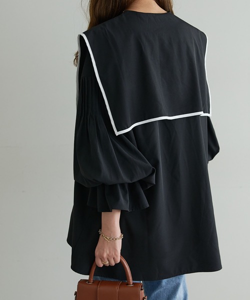 DISCOAT（ディスコート）の「【WEB限定】ビッグカラーパイピングブラウス（シャツ/ブラウス・レディース・ホワイト/ブラック/ブラウン/グレー・FREE）」の5枚目の写真