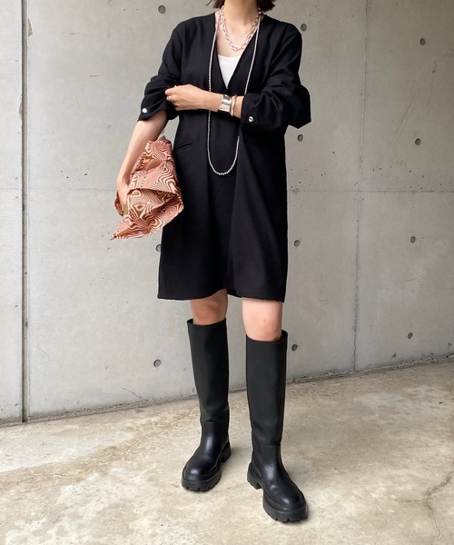 DouDou（ドゥドゥ）の「深Vチュニックワンピース（ワンピース・レディース・ブラック/ベージュ/グレイッシュベージュ・FREE）」の14枚目の写真